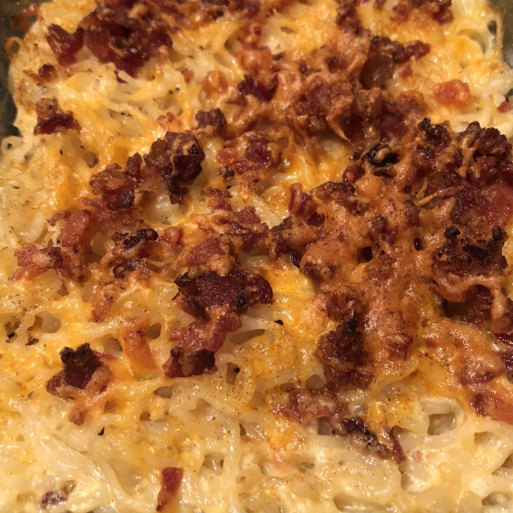 Baked Keto Mac & Cheese | Four Cheeses & Bacon Crumbles - Typically Keto